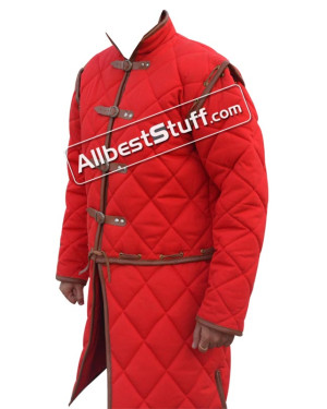 Medieval Leather Edging Arthur Full Sleeve Gambeson with Tasset